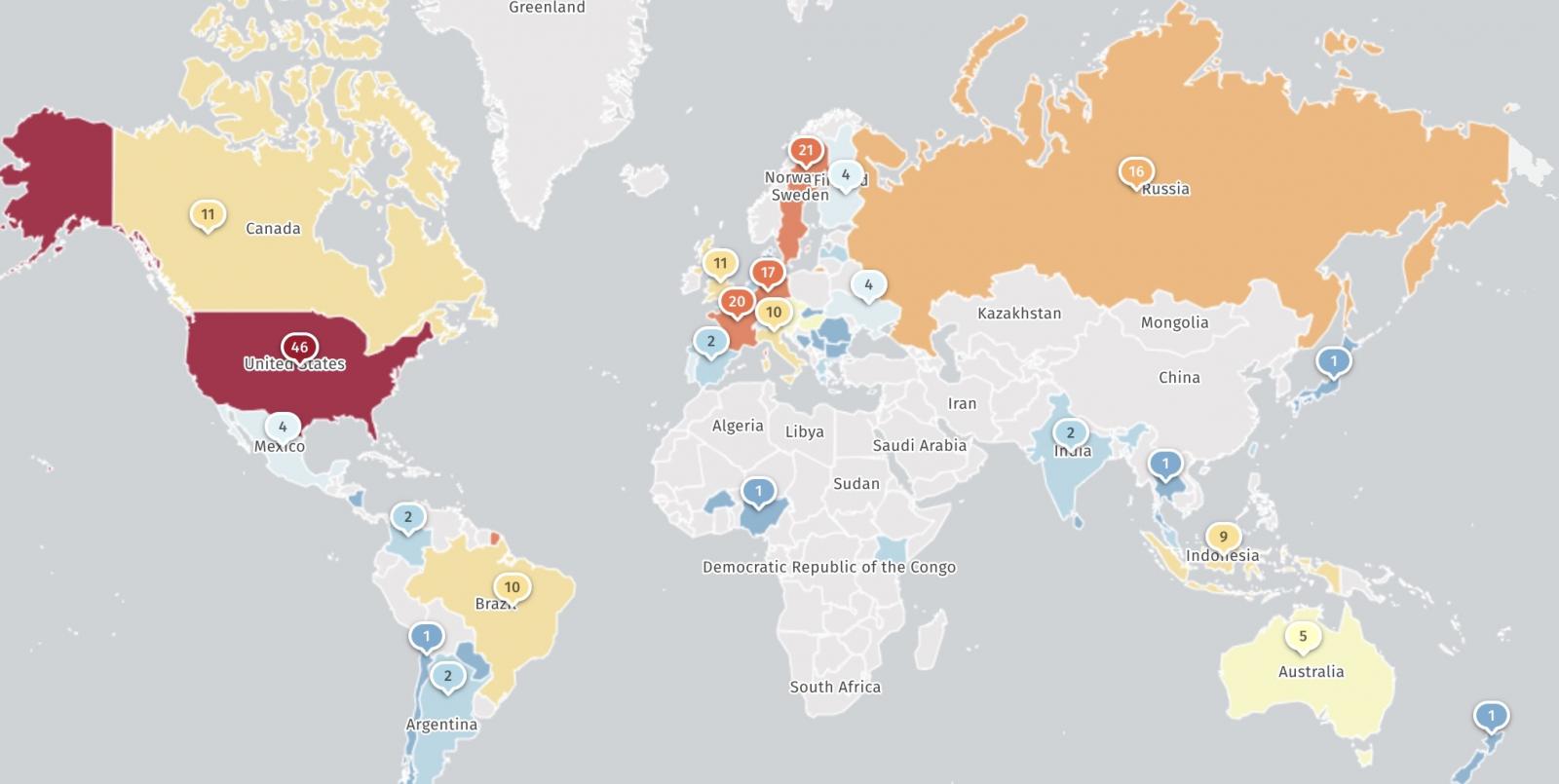 Map of compromised Zimbra instances