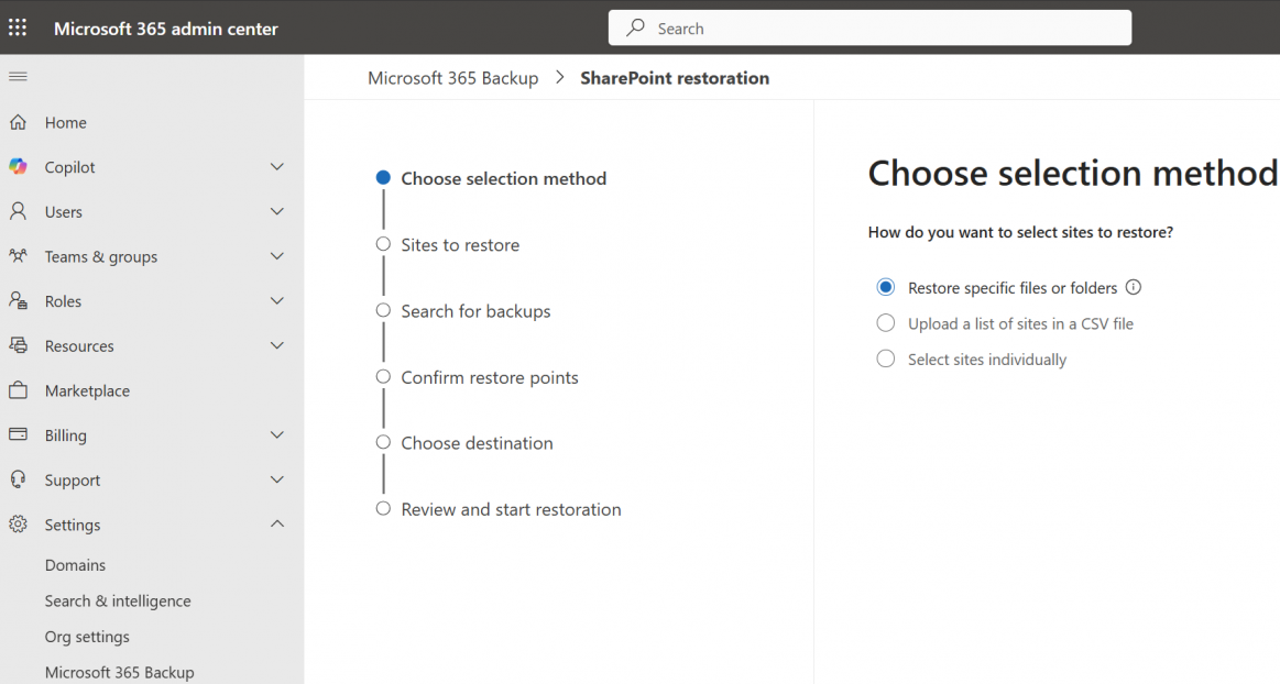Microsoft 365 Backup granular restore