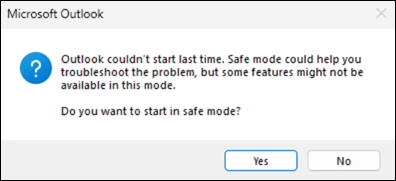 Outlook safe mode prompt