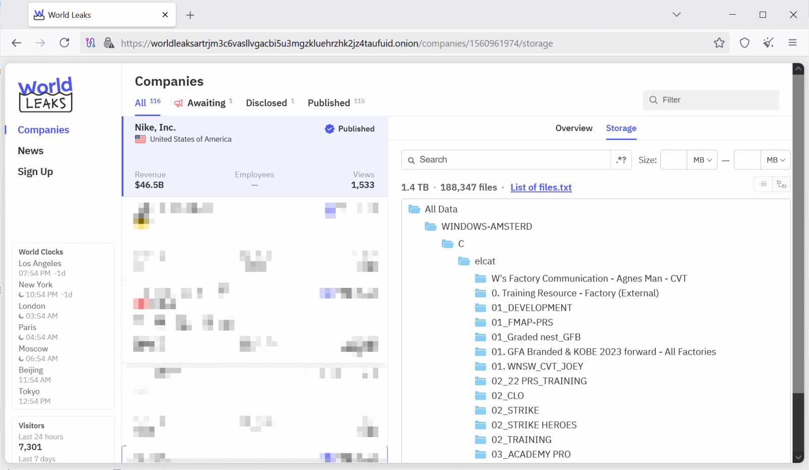 Nike entry on World Leaks' leak website