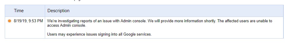 Google Admin console issues