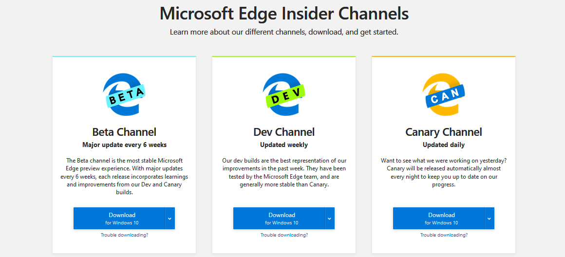Microsoft Edge preview channels