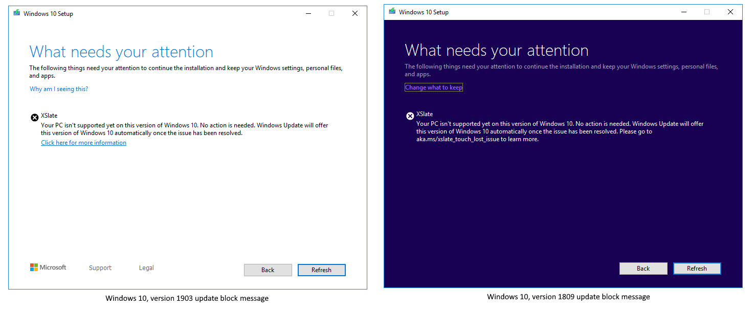 Windows compatibility hold messages