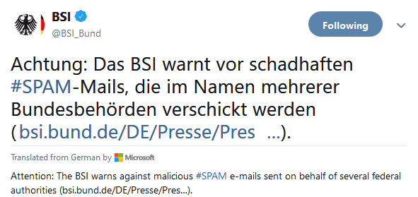 BSI advierte contra correos electrónicos SPAM maliciosos que entregan cargas útiles de Emotet