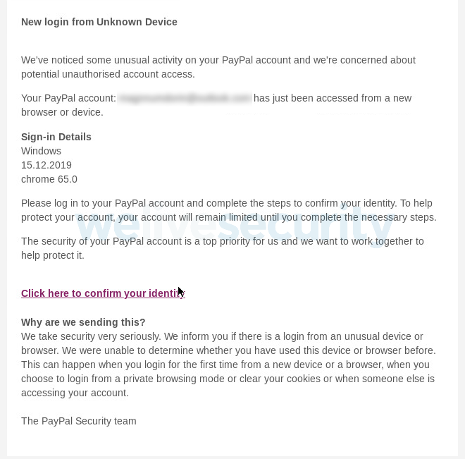 Phishing email sample