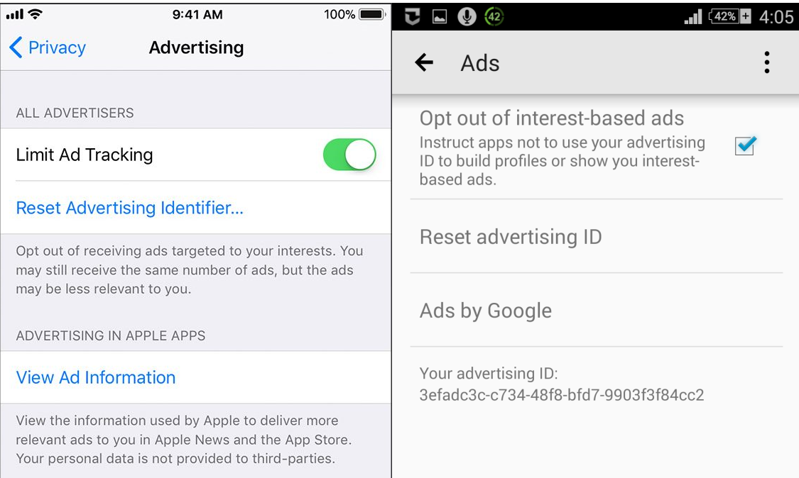 Advertising ID reset option on iOS and Android