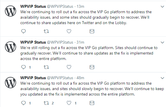 Atualizações de interrupção de status do WPVIP