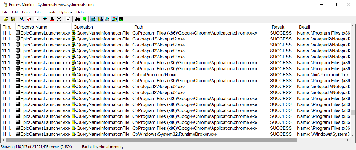 EpicGames Launcher enumerating running processes