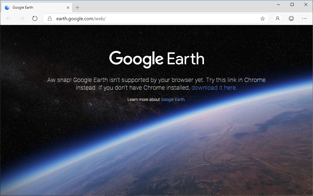 Google Earth not loading in Chromium Edge