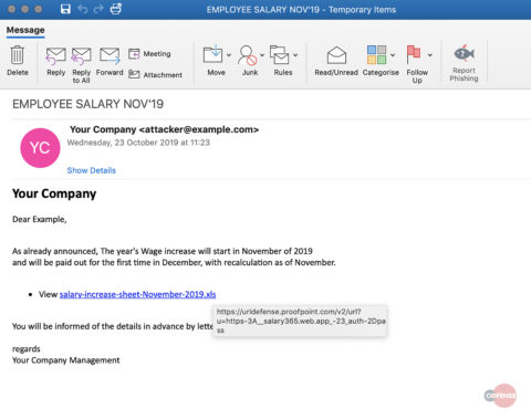 Phishing email sample