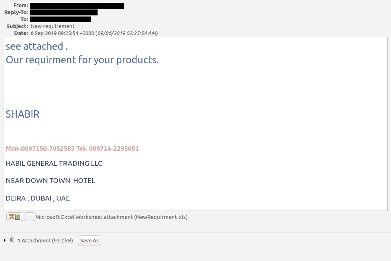 Sample phishing email