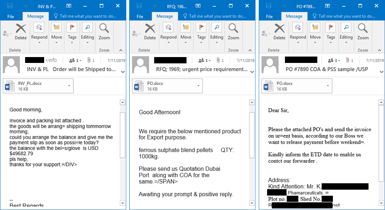 Phishing email samples