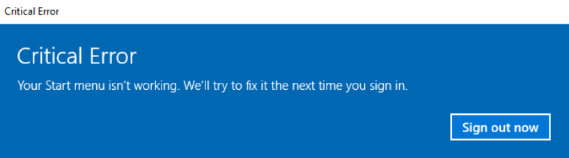 Start Menu Critical Error