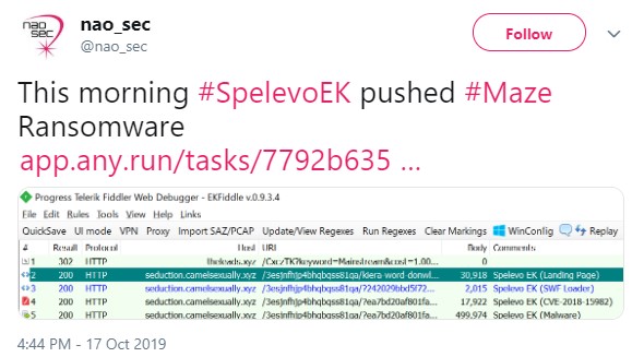 This morning #SpelevoEK pushed #Maze Ransomware