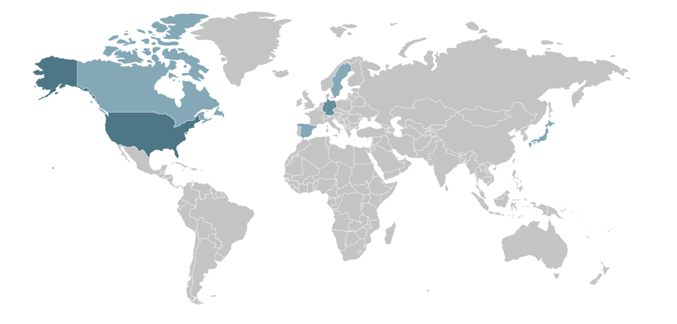 Countries targeted by relayed spam