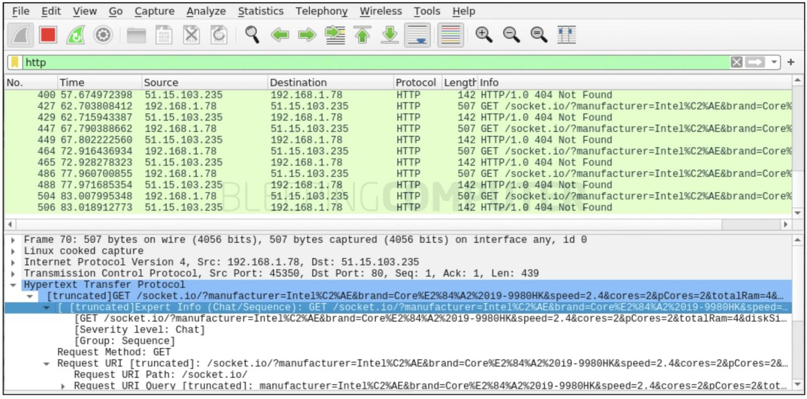 wireshark capture for run malware