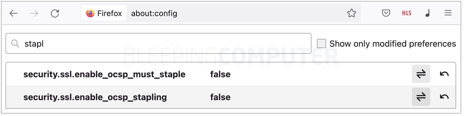 Setting OCSP stapling options in Firefox to 'false' is a workaround (BleepingComputer)