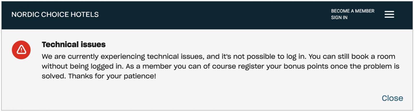 Nordic Choice Hotels systems still face technical issues