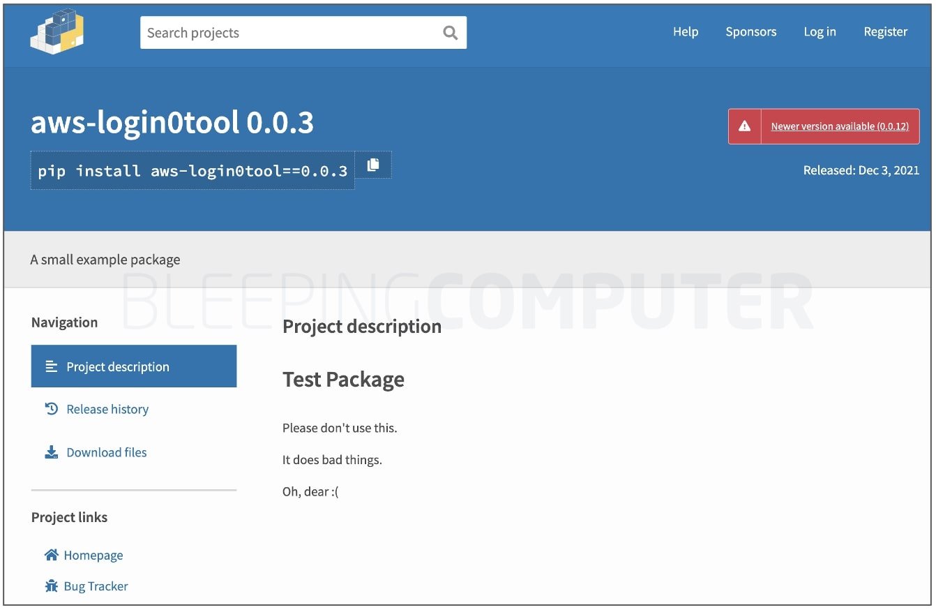 PyPI download page for aws-login0tool