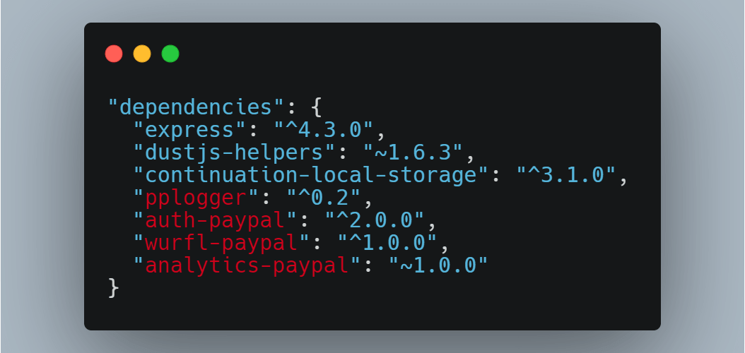 Public and private (internally made) dependencies for a PayPal package