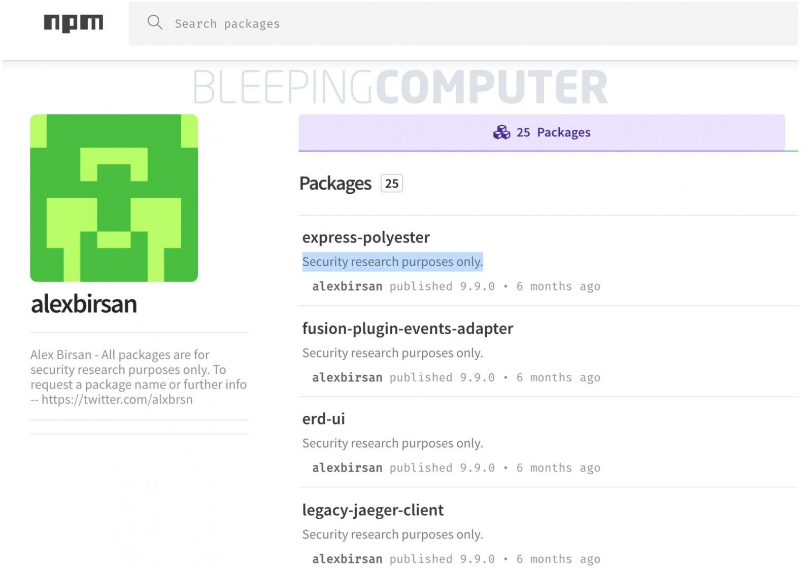 Packages published with security research disclosure