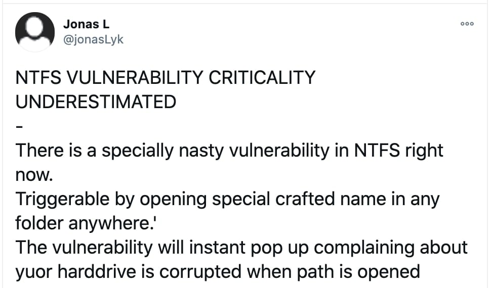 JonathanLyk NTFS vulnerability