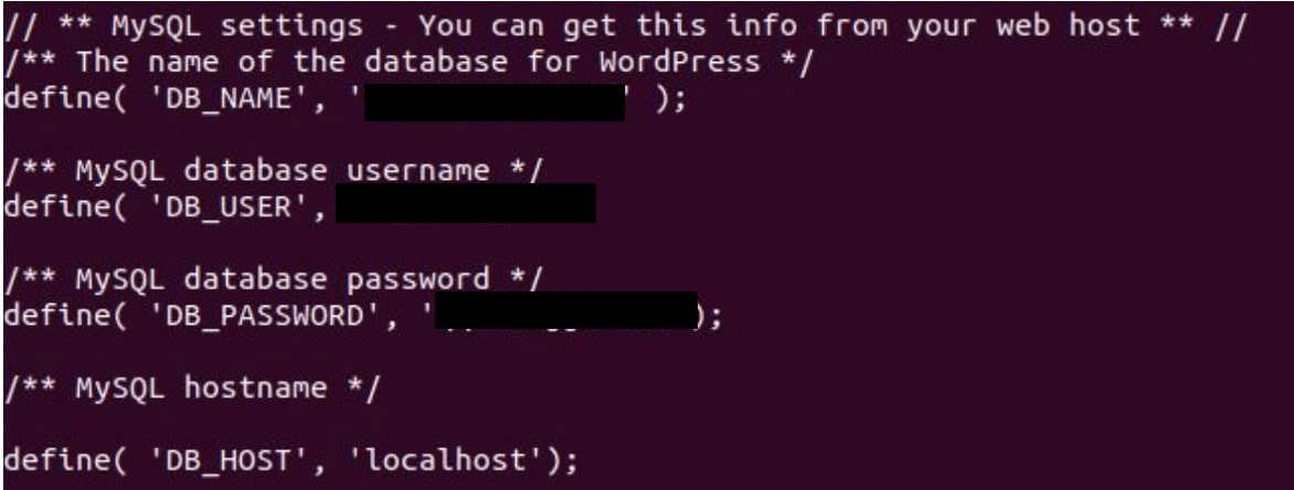 WordPress configuration file exposed database credentials