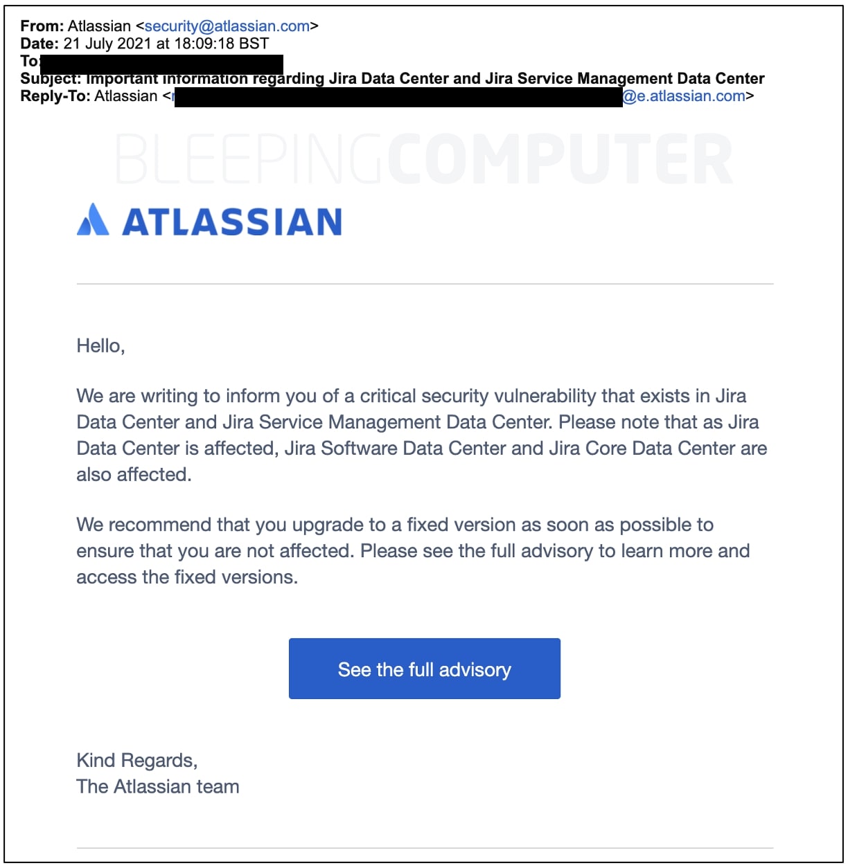 Atlassian JIRA email