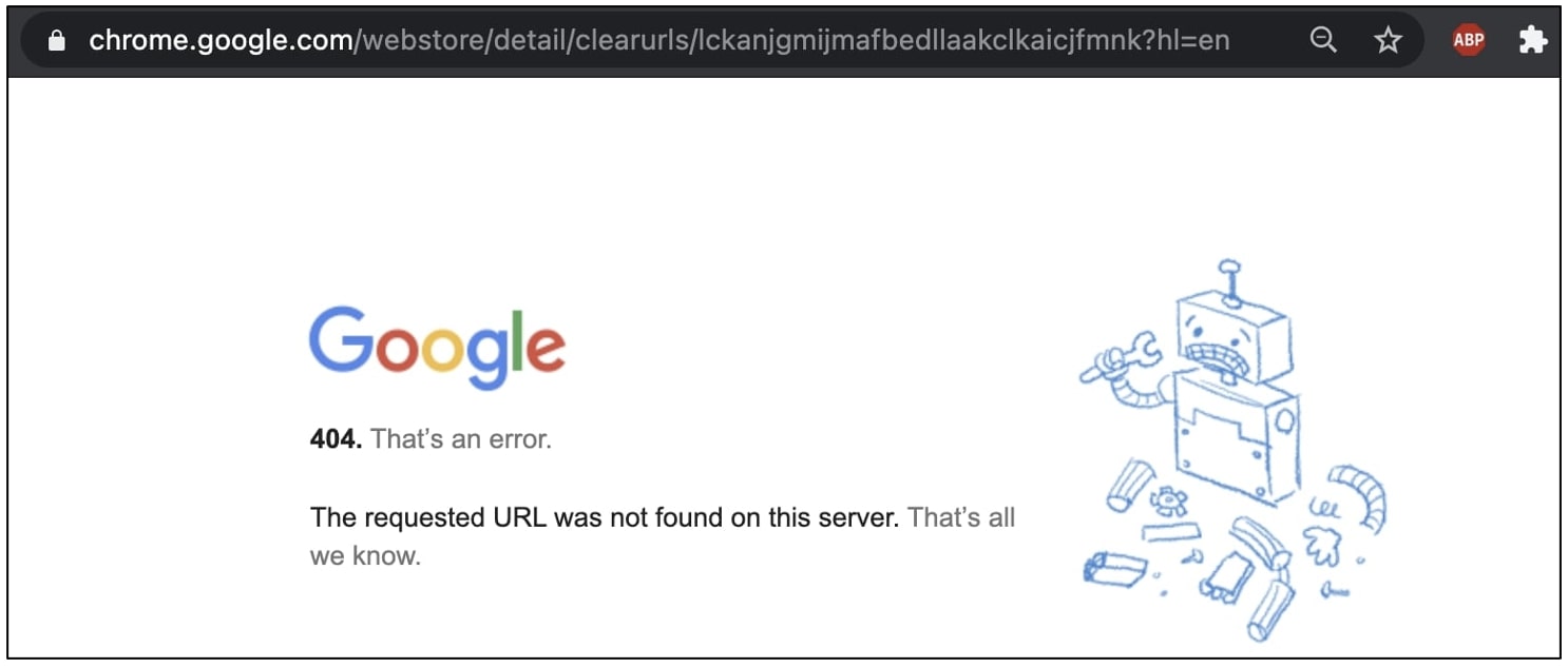 clearurls chrome extension removed