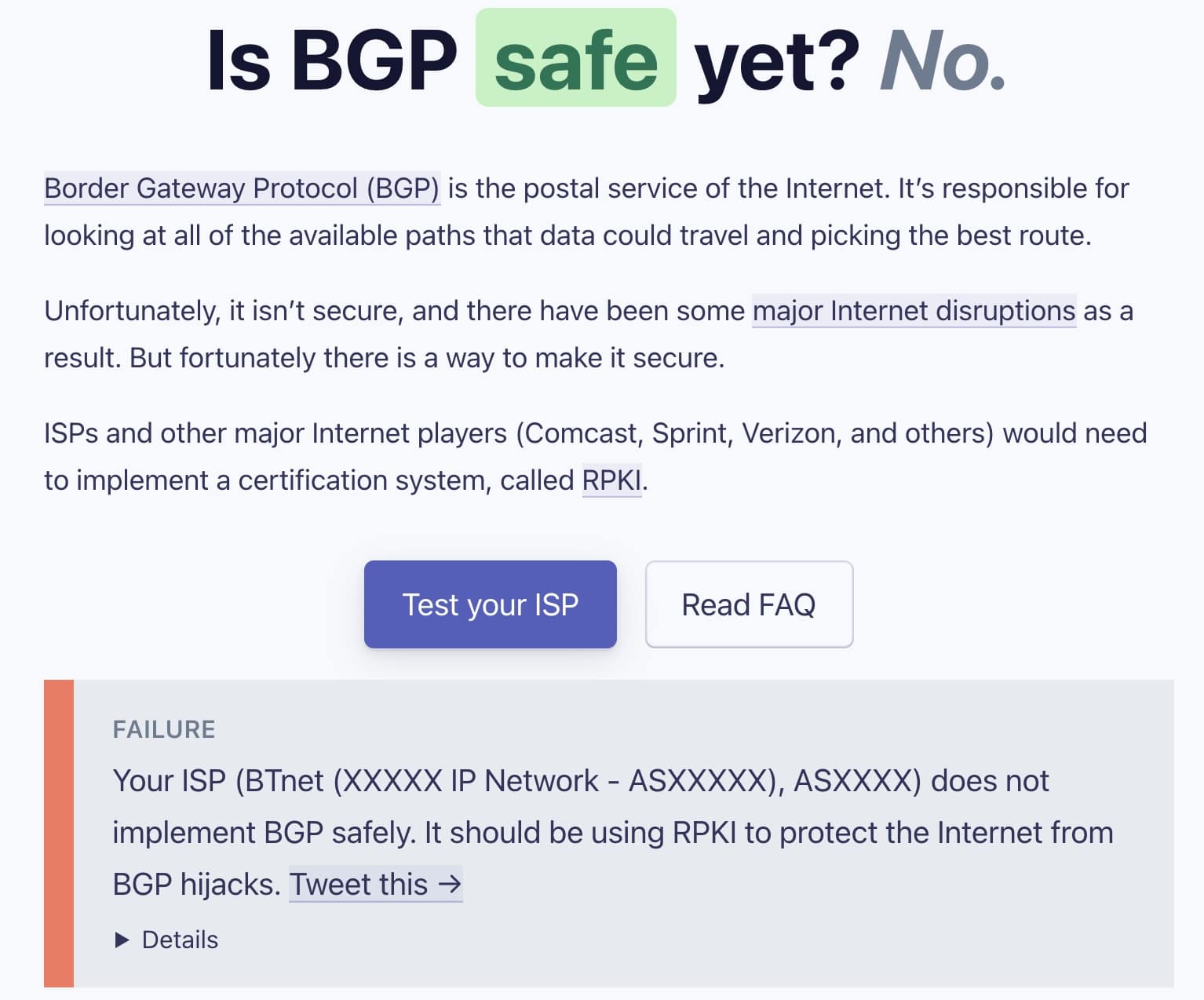Is BGP Safe Yet website