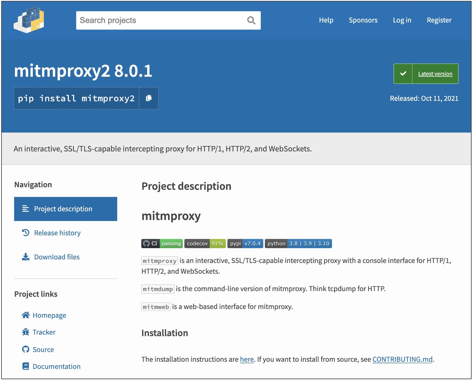 mitmproxy2 pypi page