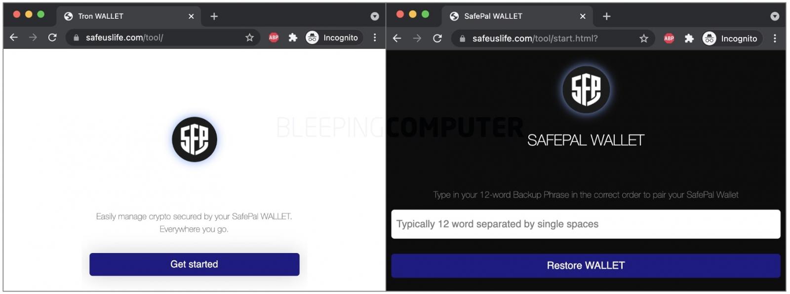 fake 'safepal wallet' restore page