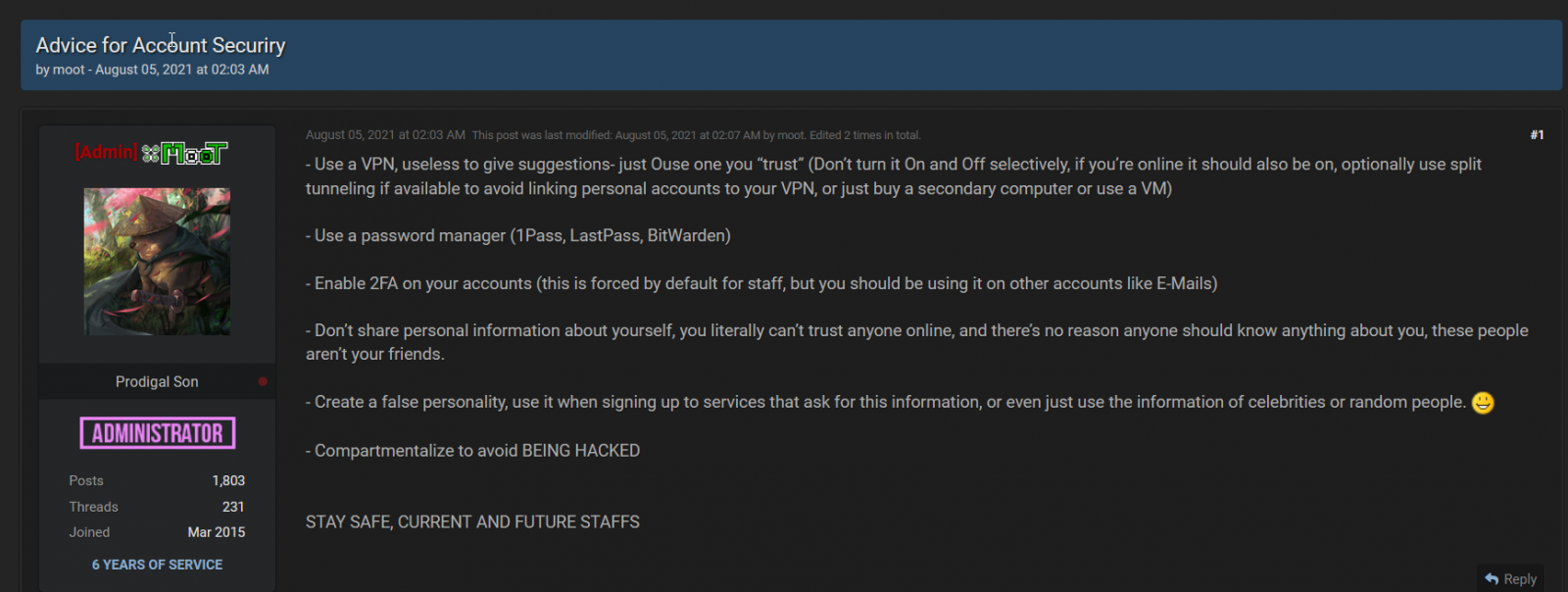 raidforums internal staff post