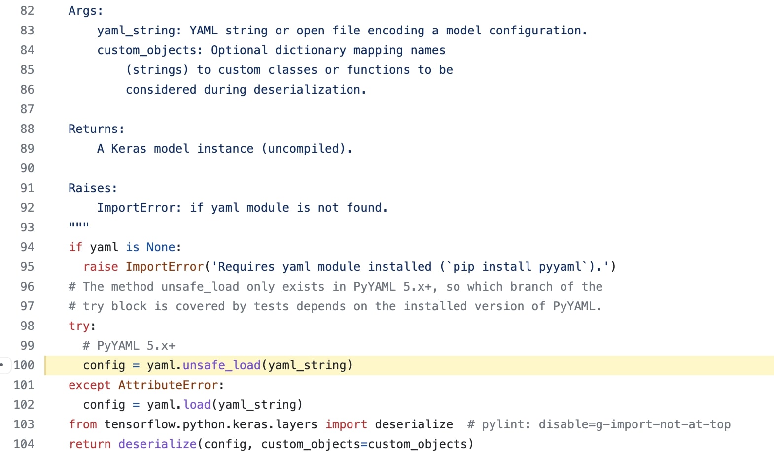 llamada a la función yaml.unsafe_load