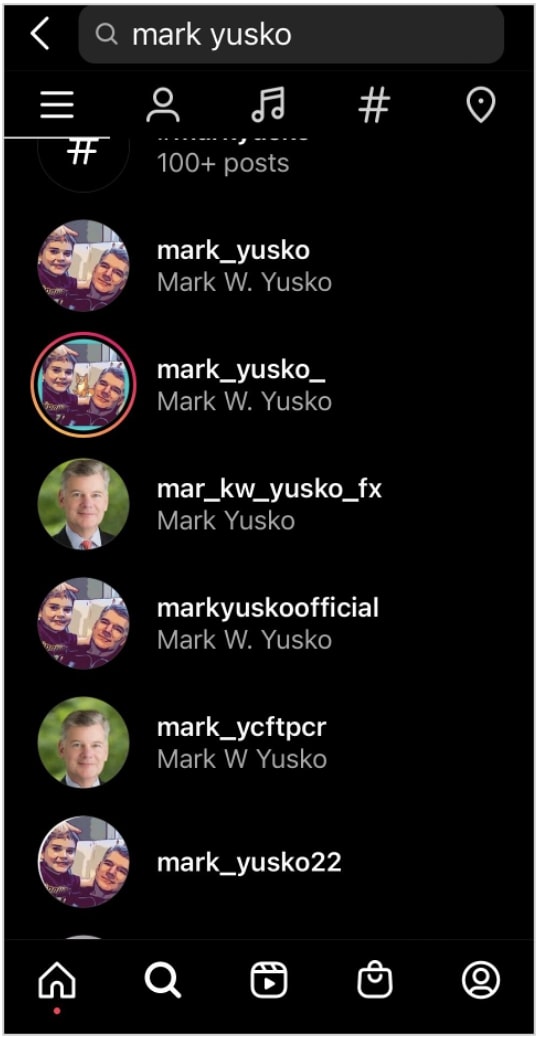 Fake Yusko profiles on Instagram