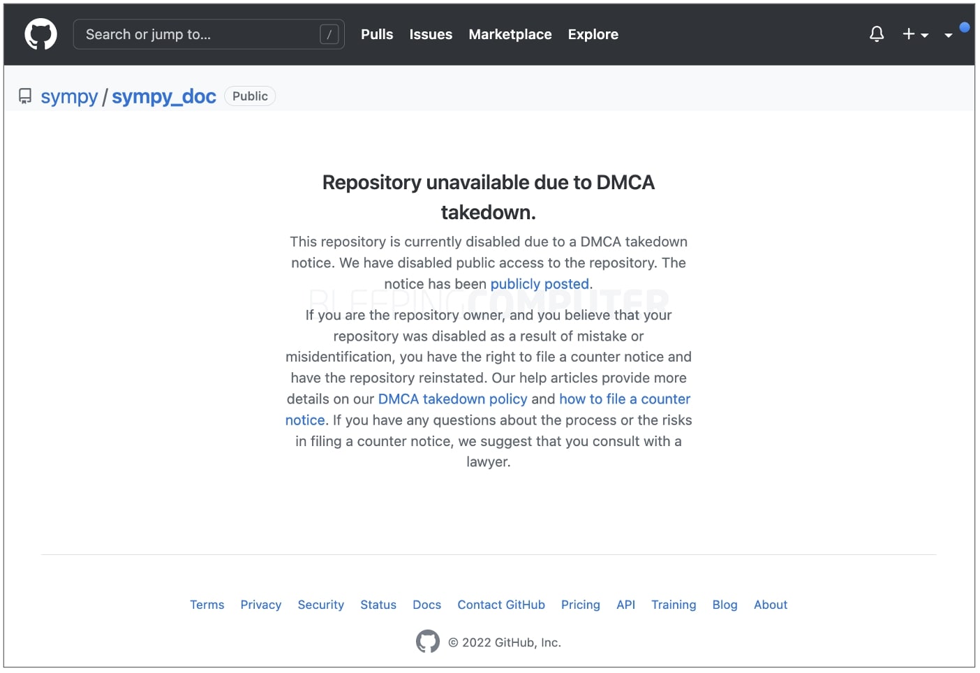 DMCA notice on sympy docs repo