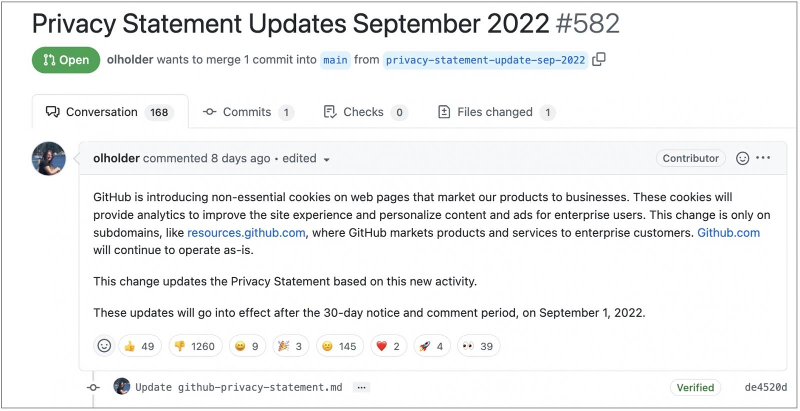 GitHub propuso cambios en la política de privacidad en septiembre de 2022