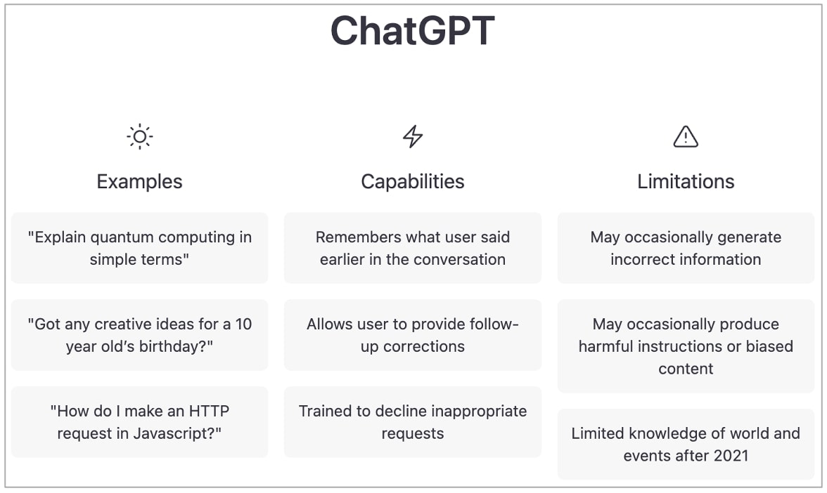GPTChat is upfront about its shortcomings