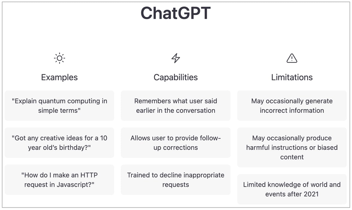 GPTChat est franc sur ses lacunes