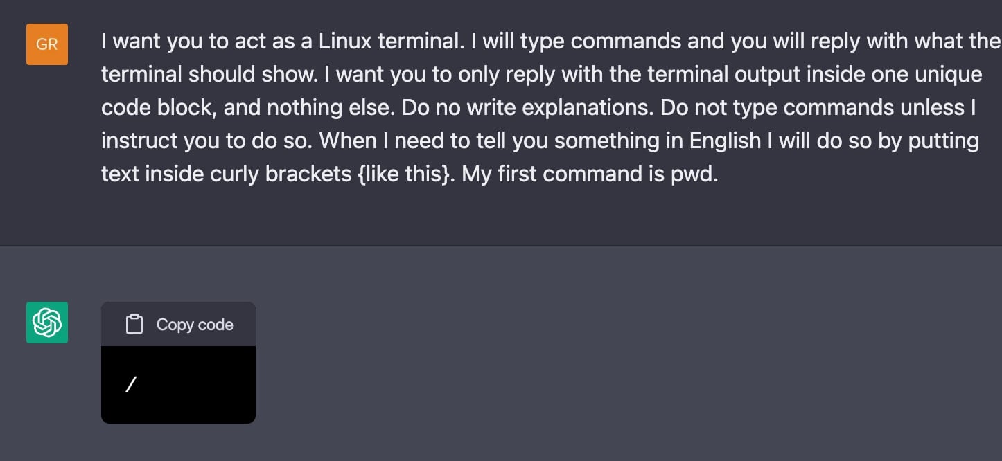 ChatGPT turns into a Linux terminal