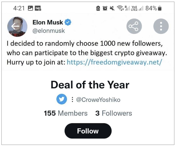 Twitter Deal of the Year scam list