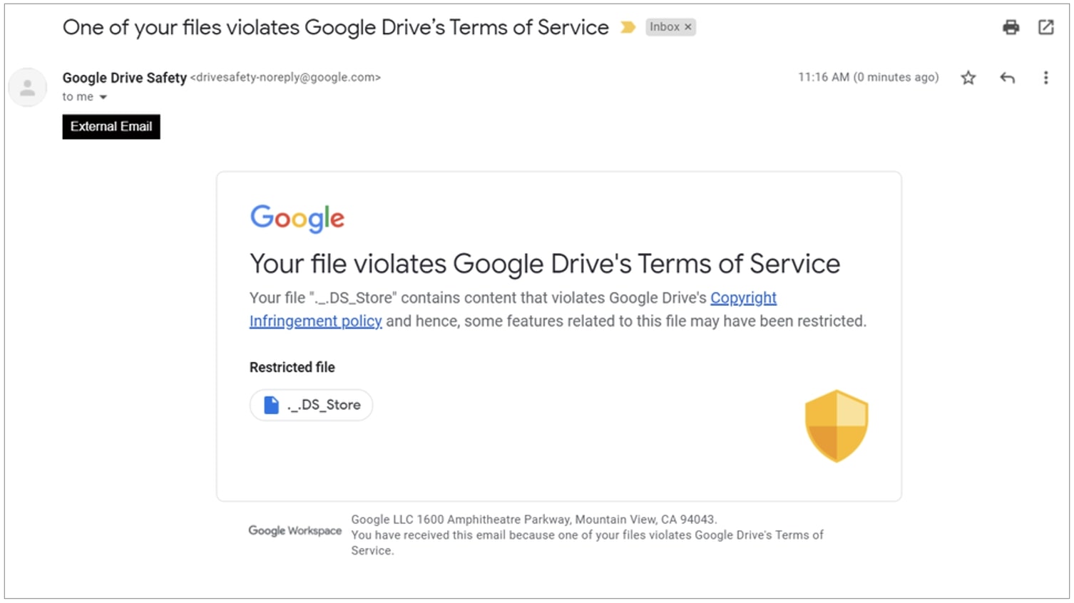 Google Drive flags '.DS_Store' for copyright violation