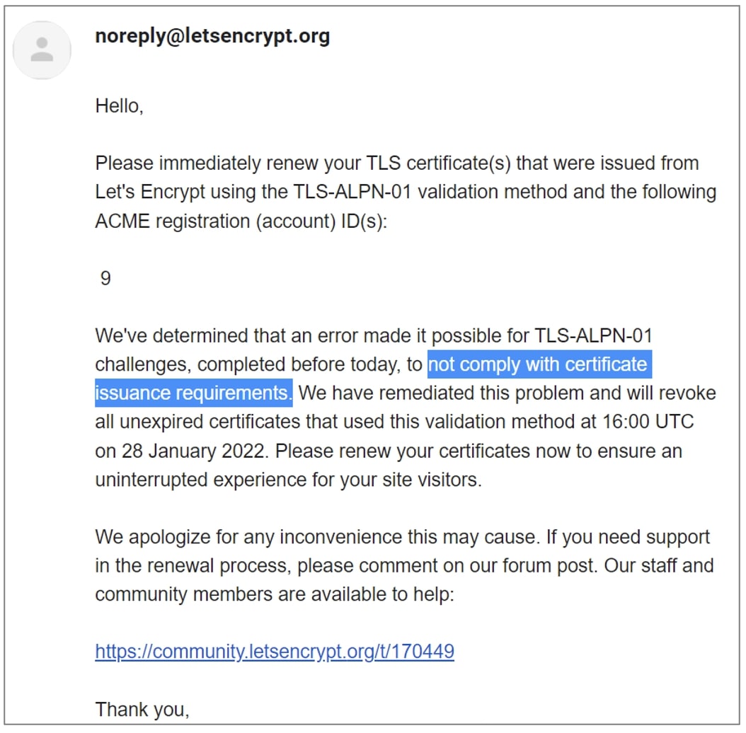 Let's Encrypt email notification