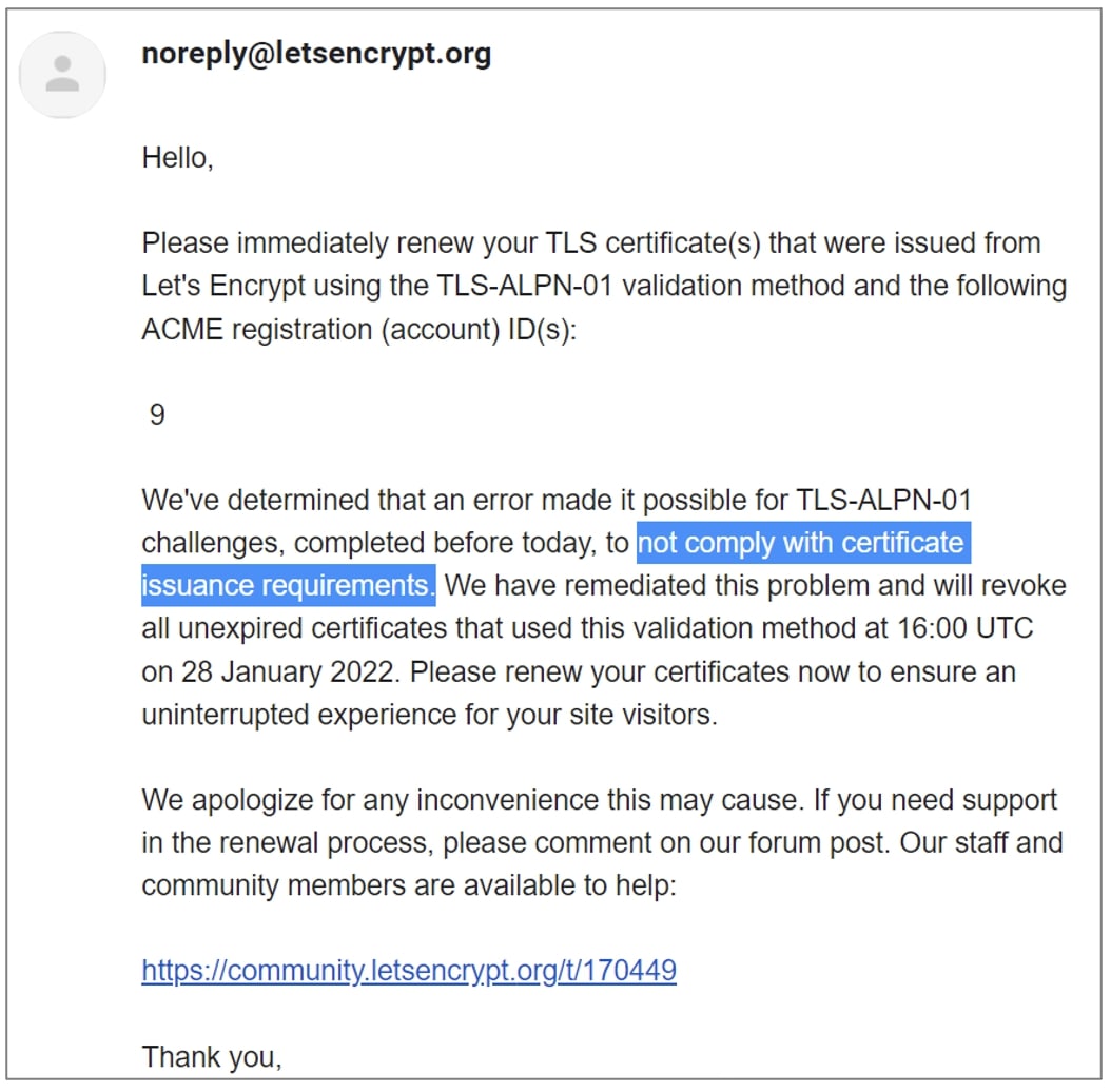 Notificación por correo electrónico de Let's Encrypt