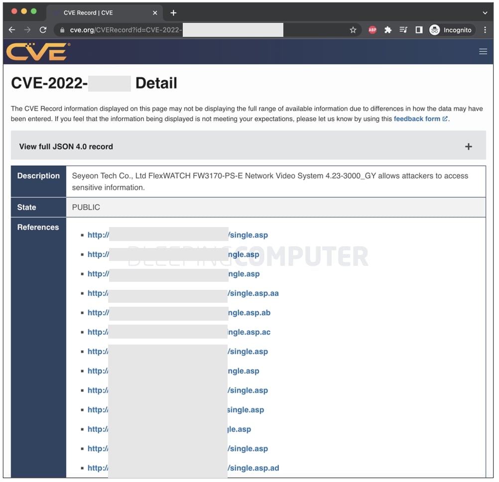 MITRE CVE advisory with data leak