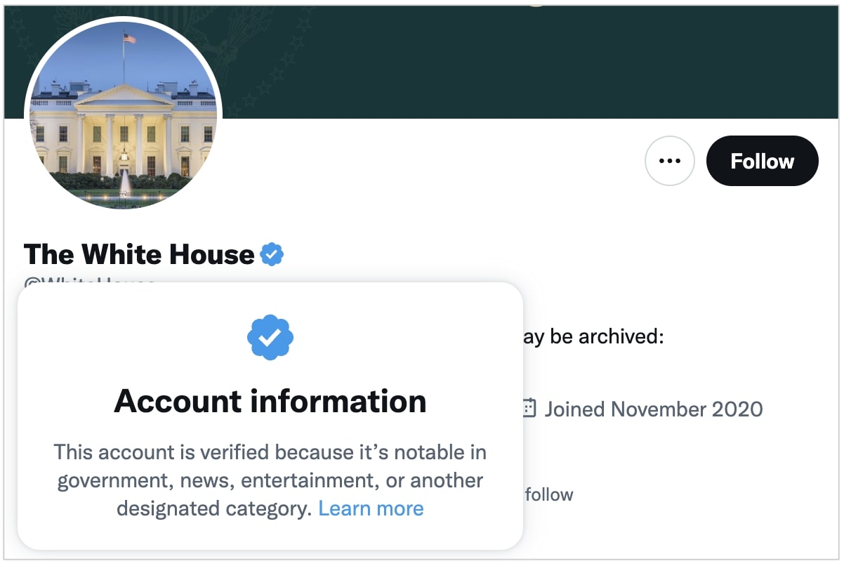 Real WhiteHouse verified Twitter account