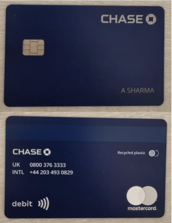 Chase UK banka kartında 16 haneli kart numarası yok